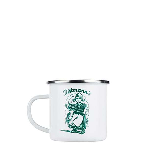 Feinkost Dittmann Emaille Tasse 120 Jahre